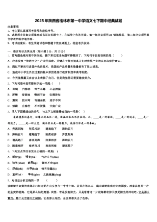 2025年陕西省榆林市第一中学语文七下期中经典试题含解析