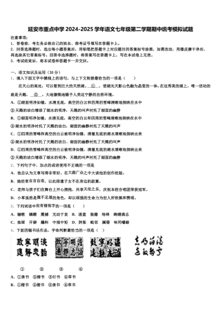 延安市重点中学2024-2025学年语文七年级第二学期期中统考模拟试题含解析