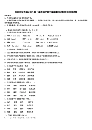 陕西省定边县2025届七年级语文第二学期期中达标检测模拟试题含解析