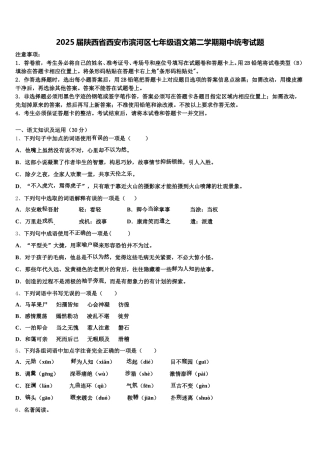 2025届陕西省西安市滨河区七年级语文第二学期期中统考试题含解析
