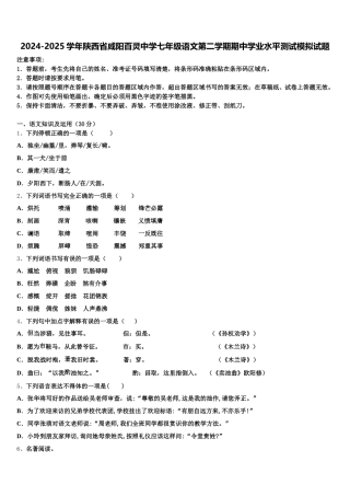 2024-2025学年陕西省咸阳百灵中学七年级语文第二学期期中学业水平测试模拟试题含解析
