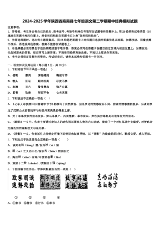 2024-2025学年陕西省商南县七年级语文第二学期期中经典模拟试题含解析