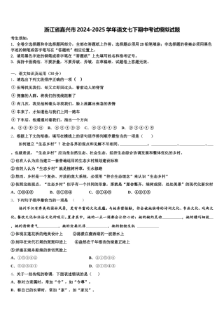 浙江省嘉兴市2024-2025学年语文七下期中考试模拟试题含解析