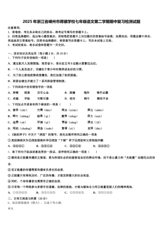 2025年浙江省嵊州市蒋镇学校七年级语文第二学期期中复习检测试题含解析