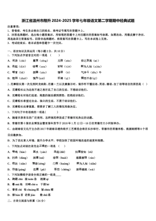 浙江省温州市翔升2024-2025学年七年级语文第二学期期中经典试题含解析