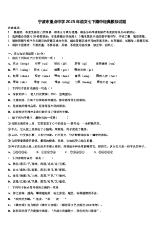 宁波市重点中学2025年语文七下期中经典模拟试题含解析