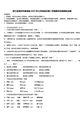 浙江省湖州市德清县2025年七年级语文第二学期期中经典模拟试题含解析
