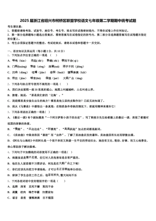 2025届浙江省绍兴市柯桥区联盟学校语文七年级第二学期期中统考试题含解析