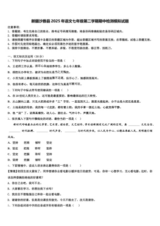 新疆沙雅县2025年语文七年级第二学期期中检测模拟试题含解析