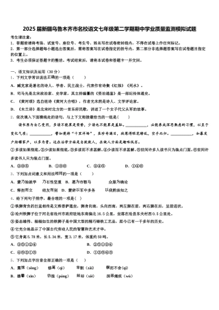 2025届新疆乌鲁木齐市名校语文七年级第二学期期中学业质量监测模拟试题含解析