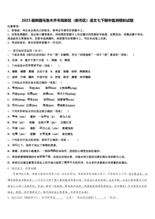 2025届新疆乌鲁木齐市高新区（新市区）语文七下期中监测模拟试题含解析