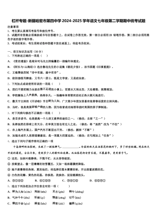 杠杆专题-新疆哈密市第四中学2024-2025学年语文七年级第二学期期中统考试题含解析