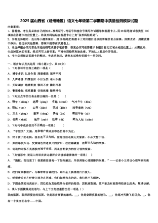 2025届山西省（朔州地区）语文七年级第二学期期中质量检测模拟试题含解析