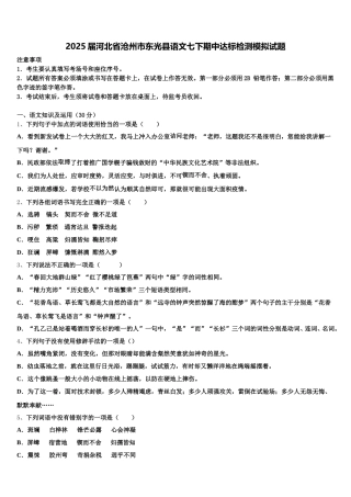 2025届河北省沧州市东光县语文七下期中达标检测模拟试题含解析