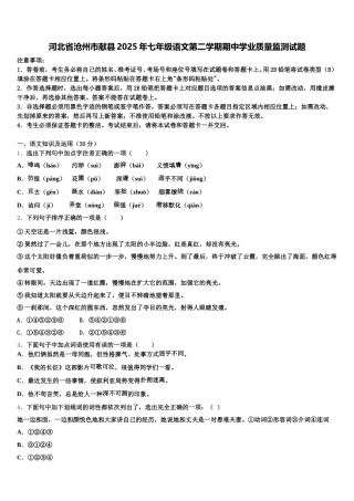 河北省沧州市献县2025年七年级语文第二学期期中学业质量监测试题含解析
