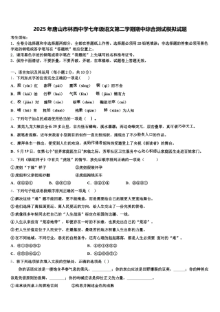 2025年唐山市林西中学七年级语文第二学期期中综合测试模拟试题含解析