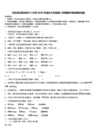 河北省石家庄四十二中学2025年语文七年级第二学期期中考试模拟试题含解析
