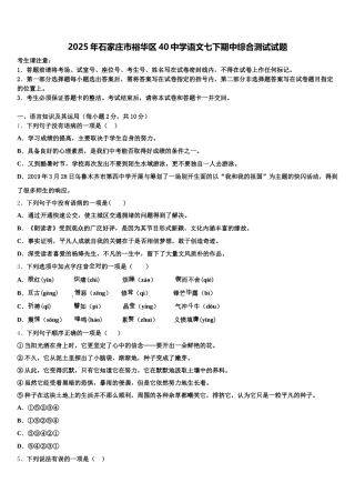 2025年石家庄市裕华区40中学语文七下期中综合测试试题含解析
