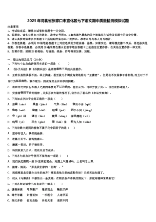 2025年河北省张家口市宣化区七下语文期中质量检测模拟试题含解析