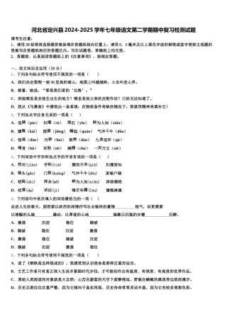 河北省定兴县2024-2025学年七年级语文第二学期期中复习检测试题含解析