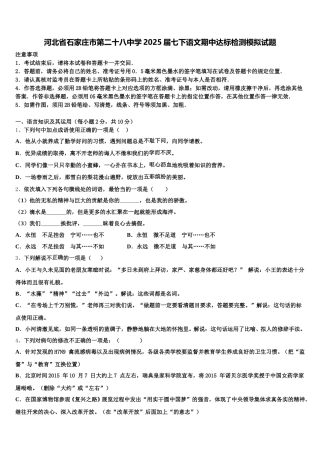 河北省石家庄市第二十八中学2025届七下语文期中达标检测模拟试题含解析