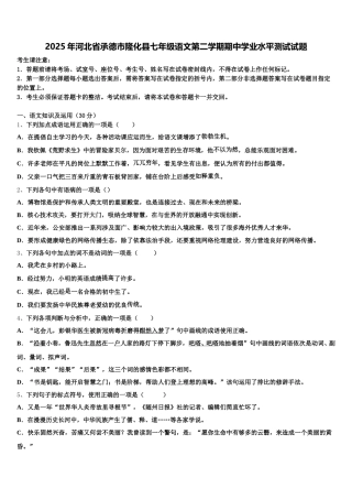 2025年河北省承德市隆化县七年级语文第二学期期中学业水平测试试题含解析