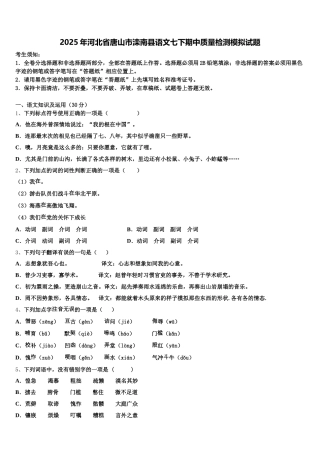 2025年河北省唐山市滦南县语文七下期中质量检测模拟试题含解析