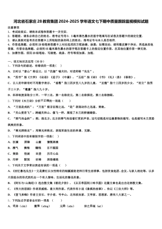 河北省石家庄28教育集团2024-2025学年语文七下期中质量跟踪监视模拟试题含解析