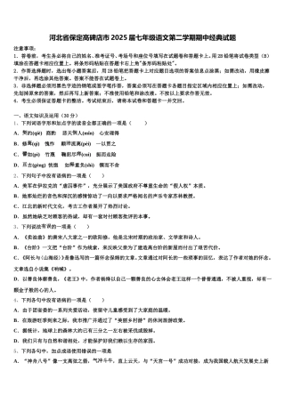 河北省保定高碑店市2025届七年级语文第二学期期中经典试题含解析