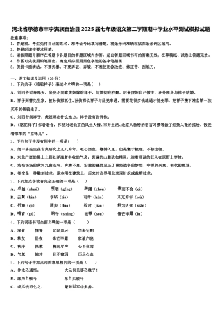 河北省承德市丰宁满族自治县2025届七年级语文第二学期期中学业水平测试模拟试题含解析