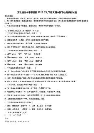河北省衡水市枣强县2025年七下语文期中复习检测模拟试题含解析