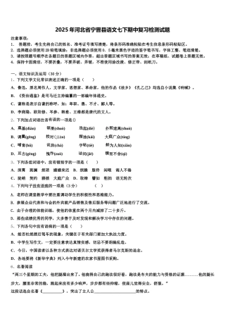 2025年河北省宁晋县语文七下期中复习检测试题含解析