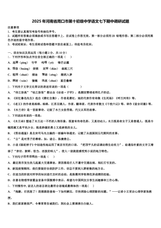 2025年河南省周口市第十初级中学语文七下期中调研试题含解析