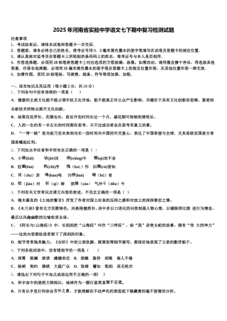 2025年河南省实验中学语文七下期中复习检测试题含解析