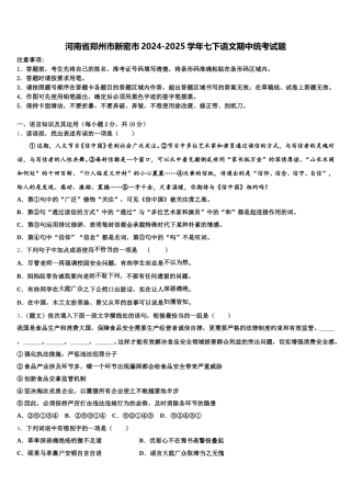 河南省郑州市新密市2024-2025学年七下语文期中统考试题含解析