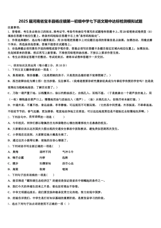 2025届河南省宝丰县杨庄镇第一初级中学七下语文期中达标检测模拟试题含解析