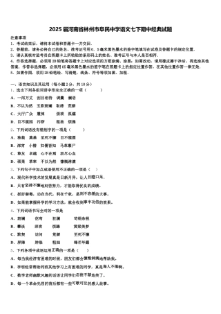 2025届河南省林州市阜民中学语文七下期中经典试题含解析