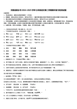 河南省新乡市2024-2025学年七年级语文第二学期期中复习检测试题含解析
