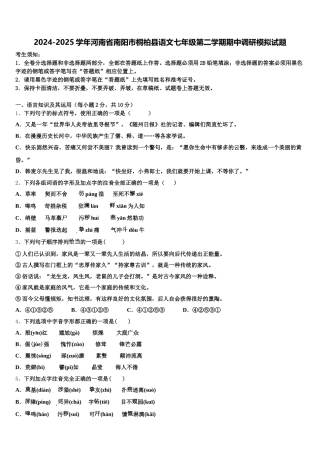 2024-2025学年河南省南阳市桐柏县语文七年级第二学期期中调研模拟试题含解析