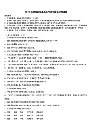 2025年河南省宝丰县七下语文期中统考试题含解析