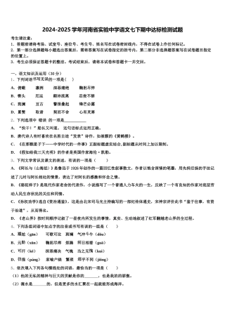 2024-2025学年河南省实验中学语文七下期中达标检测试题含解析
