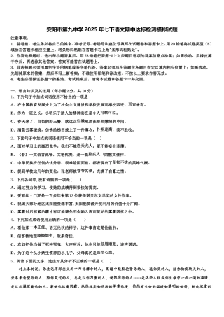 安阳市第九中学2025年七下语文期中达标检测模拟试题含解析