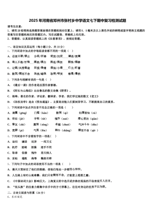 2025年河南省邓州市张村乡中学语文七下期中复习检测试题含解析