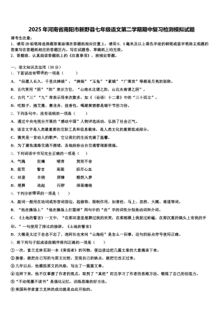 2025年河南省南阳市新野县七年级语文第二学期期中复习检测模拟试题含解析
