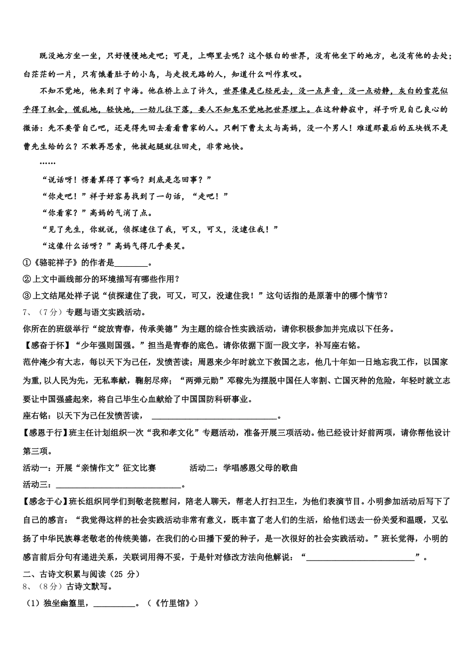 2025年河南卢氏县语文七年级第二学期期中调研模拟试题含解析_第2页