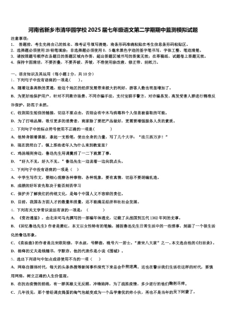 河南省新乡市清华园学校2025届七年级语文第二学期期中监测模拟试题含解析