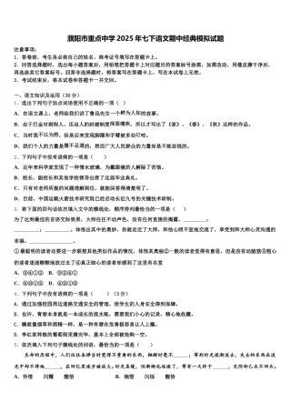 濮阳市重点中学2025年七下语文期中经典模拟试题含解析