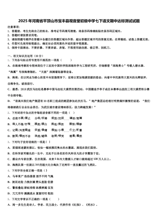 2025年河南省平顶山市宝丰县观音堂初级中学七下语文期中达标测试试题含解析