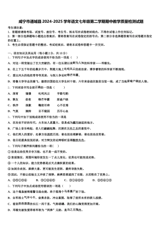 咸宁市通城县2024-2025学年语文七年级第二学期期中教学质量检测试题含解析