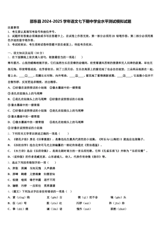 邵东县2024-2025学年语文七下期中学业水平测试模拟试题含解析
